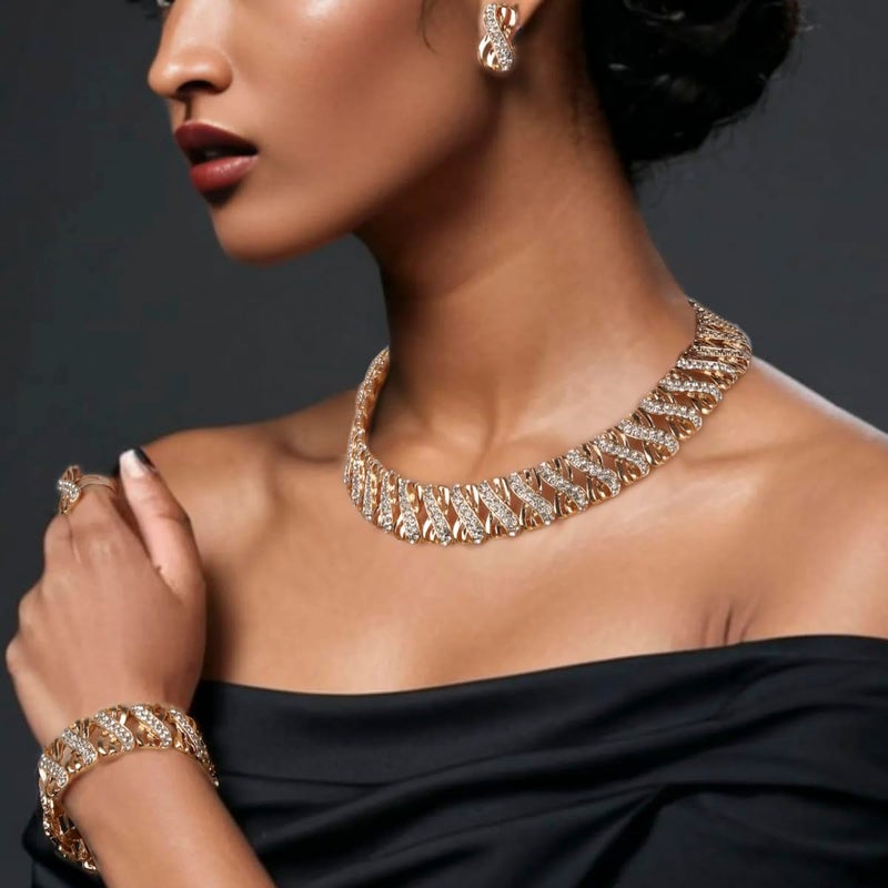 Liffly Nigeria Jewelry Sets for Women Africa Beads Jewelry Set Dubai Gold Wedding Bridal Fashion Jewelry Sets Womens Accessories, Choker Necklace 16 inch - Image 4